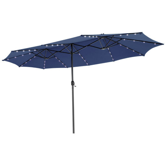 15 Feet Twin Patio Umbrella with 48 Solar LED Lights-Navy