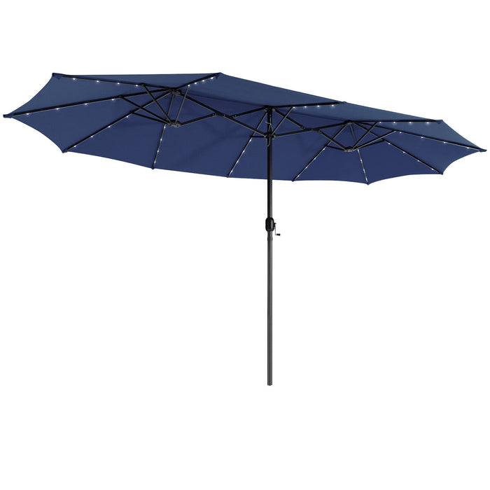 15 Feet Twin Patio Umbrella with 48 Solar LED Lights-Navy