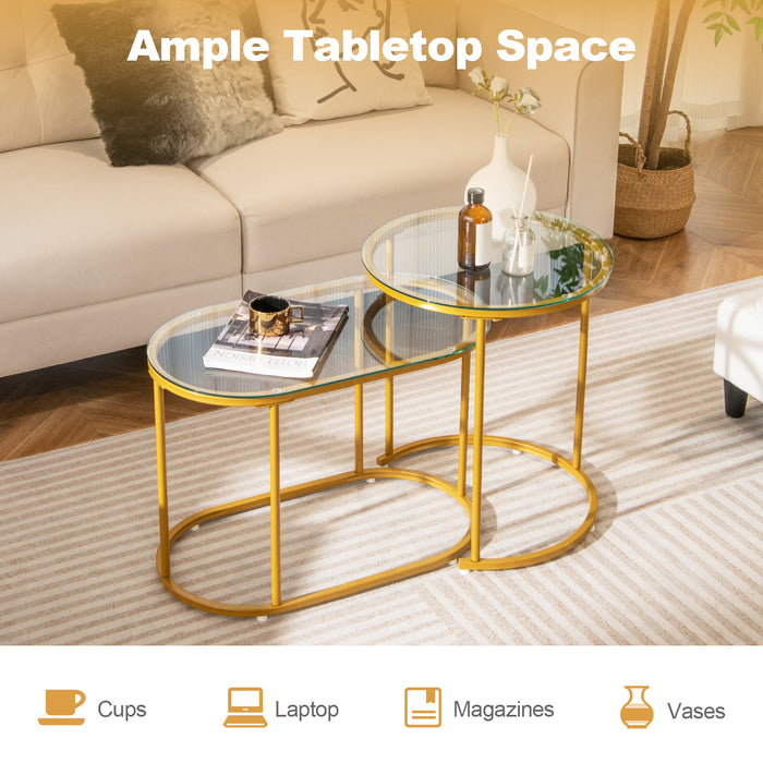 Nesting Coffee Table Set of 2 with Tempered Glass Tabletop-Golden