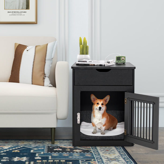 2-In-1 Dog House with Drawer and Wired Wireless Charging-Black