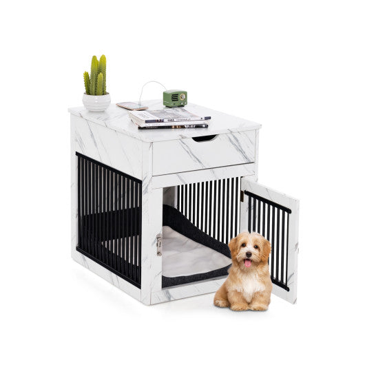 2-In-1 Dog House with Drawer and Wired Wireless Charging-White