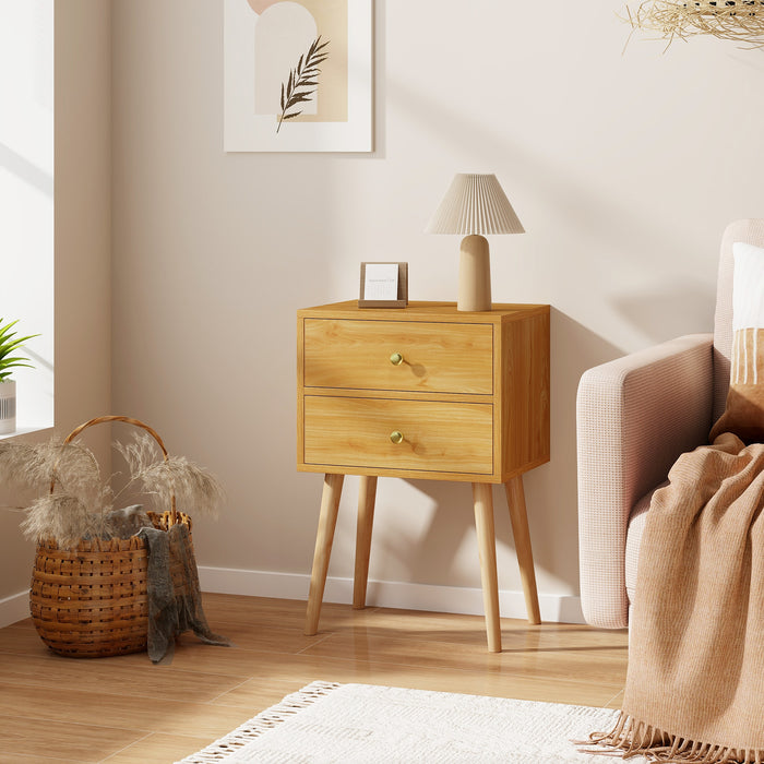 Modern Nightstand Bedside Table Mid Century with 2 Drawers-Natural