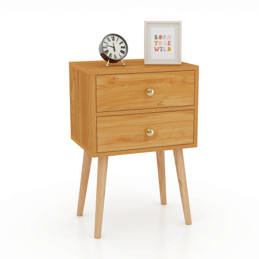 Modern Nightstand Bedside Table Mid Century with 2 Drawers-Natural