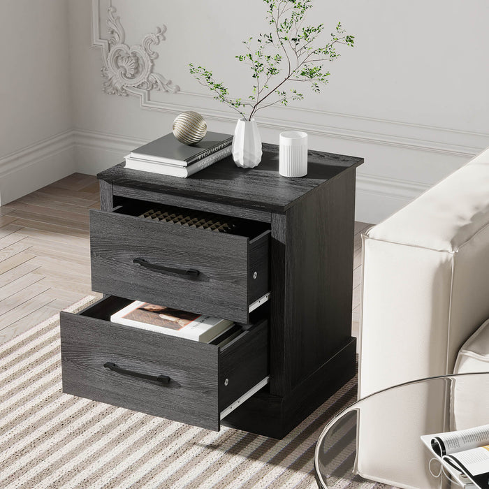 Wood Compact Floor Nightstand with Storage Drawers-Dark Gray