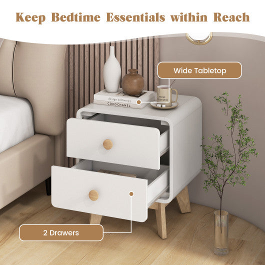 Nightstand with 2 Drawers Solid Rubber Wood Legs-White