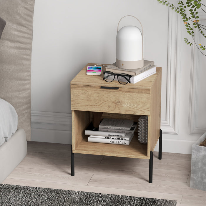 Modern Nightstand with Charging Station-Natural