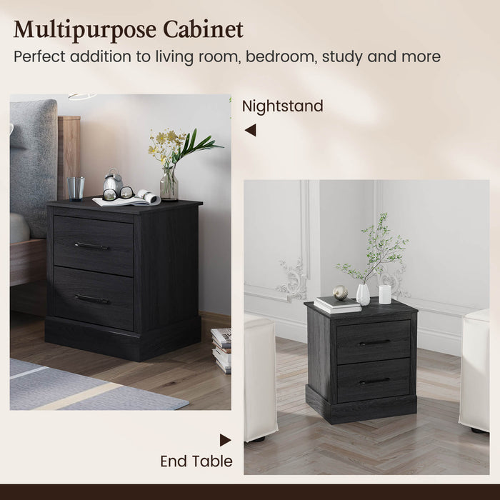 Wood Compact Floor Nightstand with Storage Drawers-Dark Gray