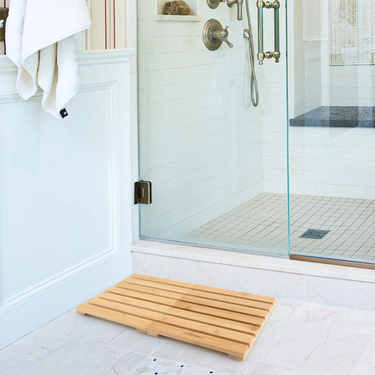 Bamboo Bath Mat with Non-slip Pads and Slatted Design-Natural