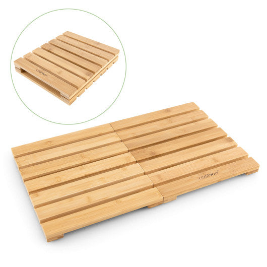 Bamboo Bath Mat with Non-slip Pads and Slatted Design-Natural