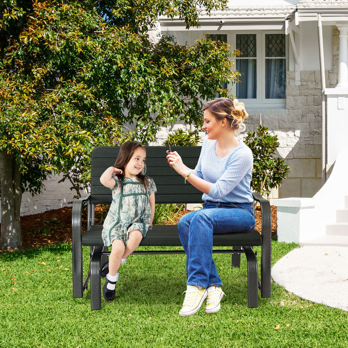 2-Seat Porch Glider with HDPE Back Seat and Steel Frame-Black