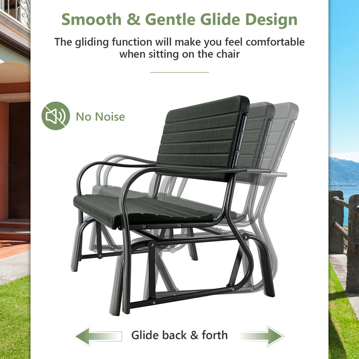 2-Seat Porch Glider with HDPE Back Seat and Steel Frame-Black