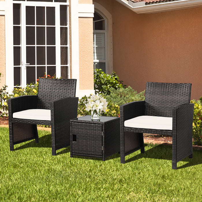 3 Pieces Patio Wicker Furniture Set with Storage Table and Protective Cover-Off White