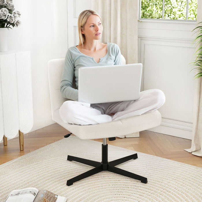 Office Armless Chair Cross Legged with Imitation Lamb Fleece and Adjustable Height-Beige