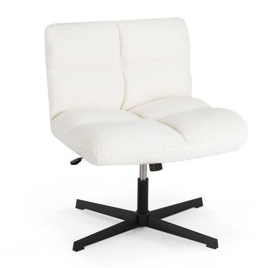 Office Armless Chair Cross Legged with Imitation Lamb Fleece and Adjustable Height-Beige