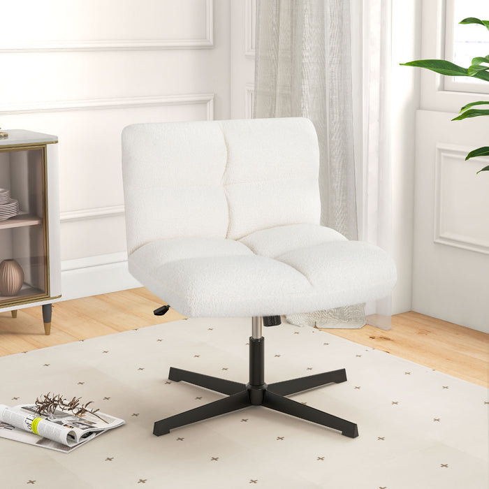 Office Armless Chair Cross Legged with Imitation Lamb Fleece and Adjustable Height-Beige