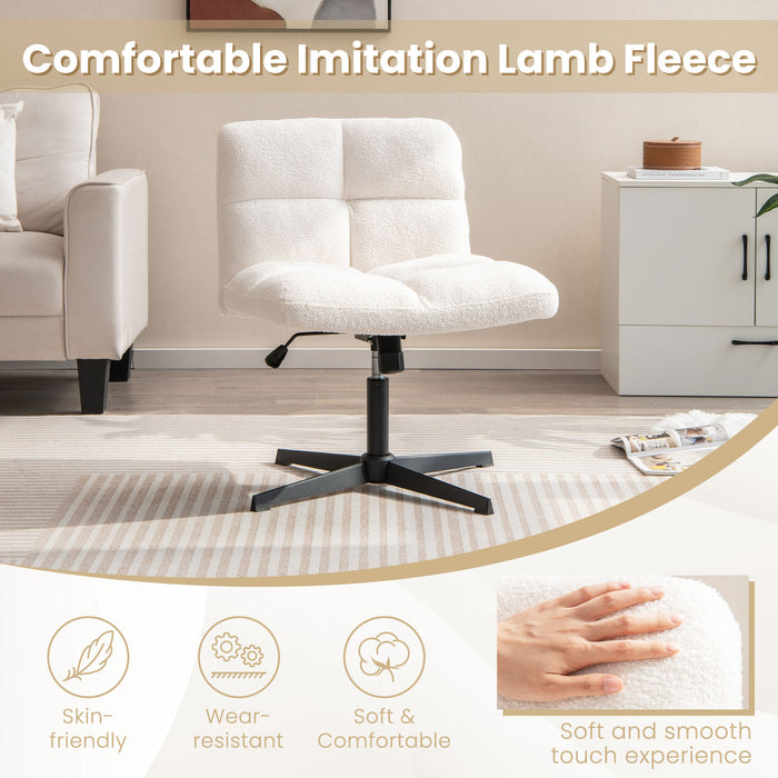 Office Armless Chair Cross Legged with Imitation Lamb Fleece and Adjustable Height-Beige