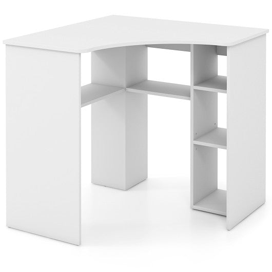 Corner Computer Desk Triangle Home Office Desk with Adjustable Shelf and Arc-Shaped Profile-White