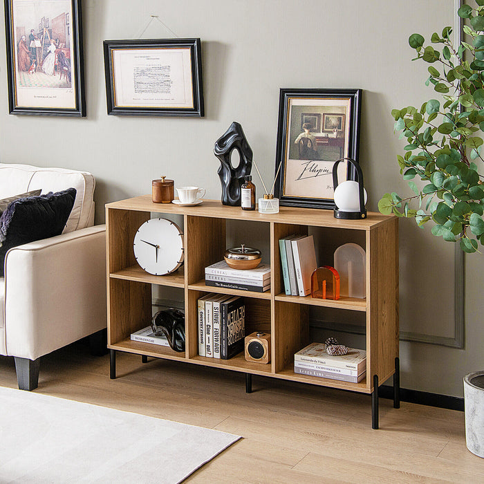 Open-Back Bookshelf with Drawer for Study-Natural