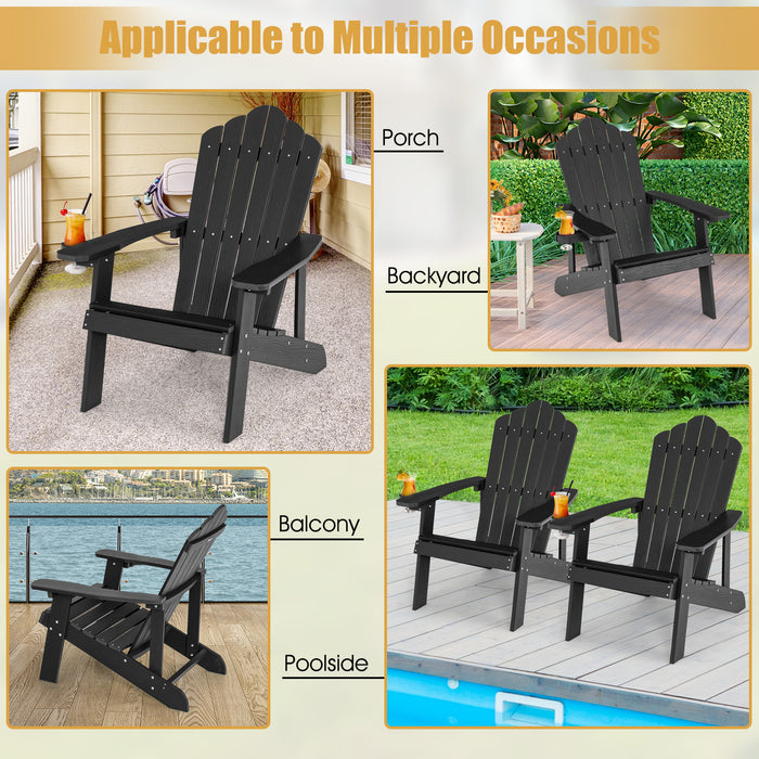 Weather Resistant HIPS Outdoor Adirondack Chair with Cup Holder-Black