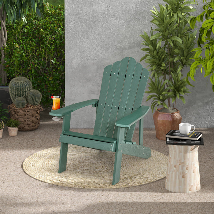 Weather Resistant HIPS Outdoor Adirondack Chair with Cup Holder-Green