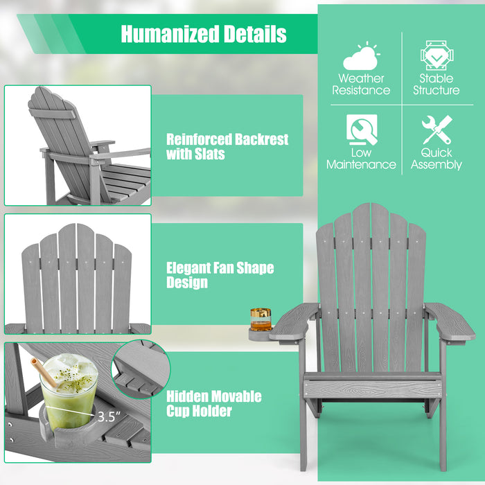 Weather Resistant HIPS Outdoor Adirondack Chair with Cup Holder-Gray