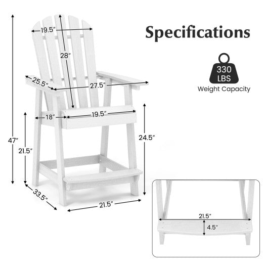 HDPE Patio Chair with Armrest and Footrest for Indoor Outdoor-White