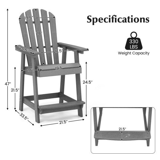 HDPE Patio Chair with Armrest and Footrest for Indoor Outdoor-Gray