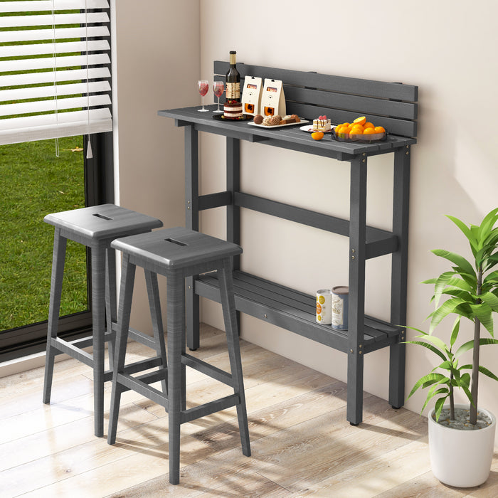 48 Inch Patio Pub Height Table with Storage Shelf and Adjustable Foot Pads-Gray