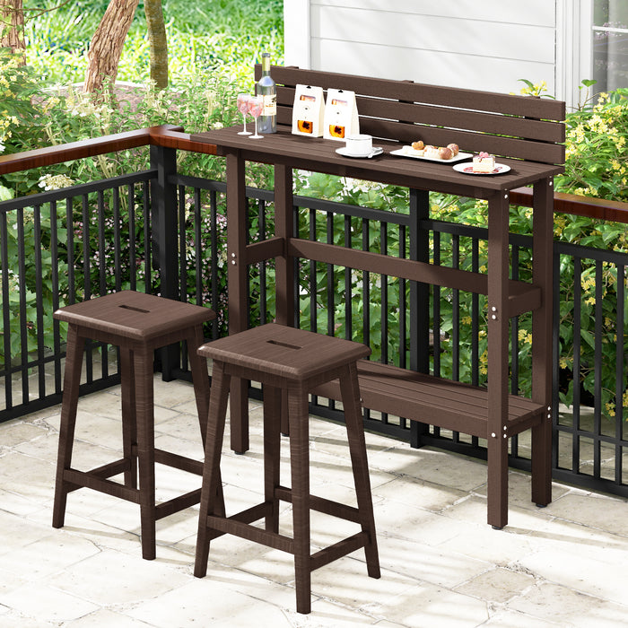 48 Inch Patio Pub Height Table with Storage Shelf and Adjustable Foot Pads-Brown