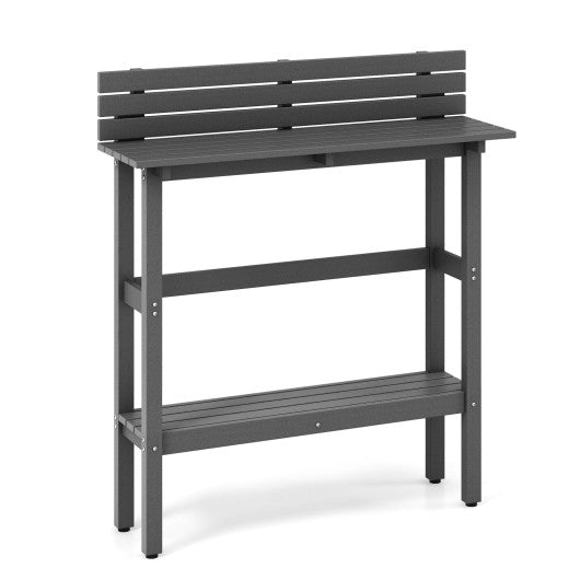 48 Inch Patio Pub Height Table with Storage Shelf and Adjustable Foot Pads-Gray