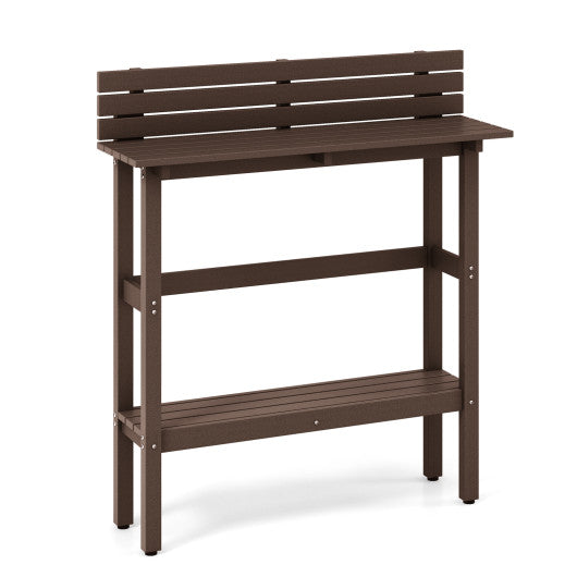 48 Inch Patio Pub Height Table with Storage Shelf and Adjustable Foot Pads-Brown