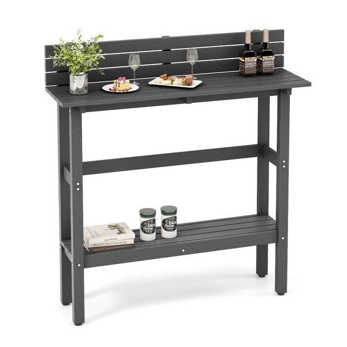 48 Inch Patio Pub Height Table with Storage Shelf and Adjustable Foot Pads-Gray