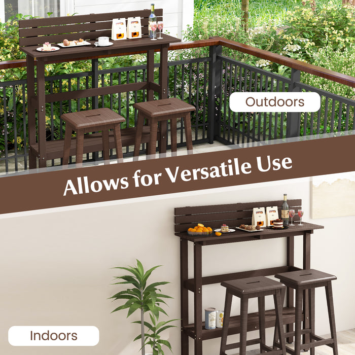 48 Inch Patio Pub Height Table with Storage Shelf and Adjustable Foot Pads-Brown