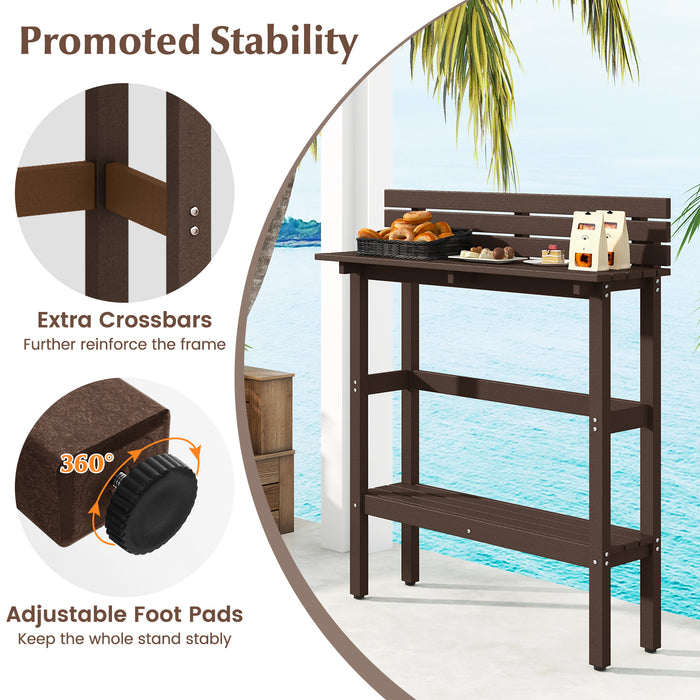 48 Inch Patio Pub Height Table with Storage Shelf and Adjustable Foot Pads-Brown