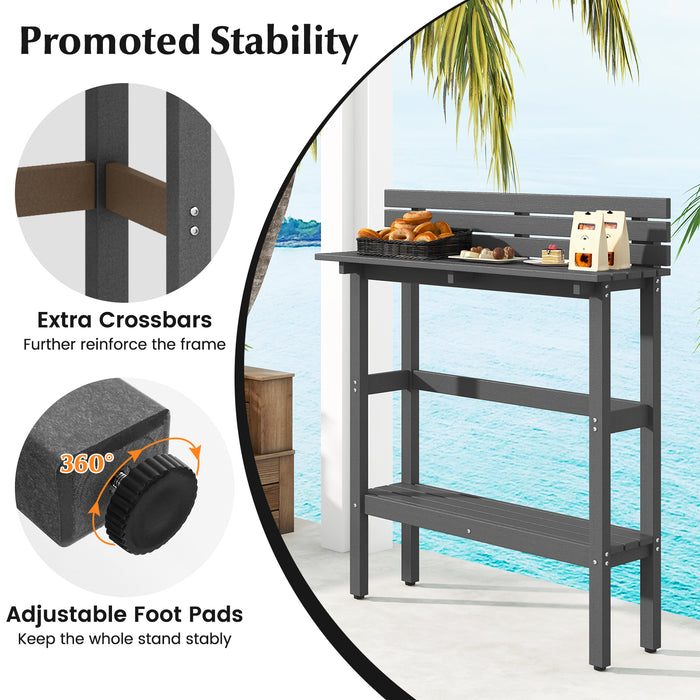 48 Inch Patio Pub Height Table with Storage Shelf and Adjustable Foot Pads-Gray