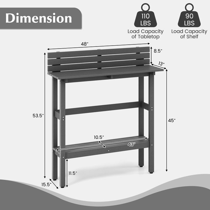 48 Inch Patio Pub Height Table with Storage Shelf and Adjustable Foot Pads-Gray