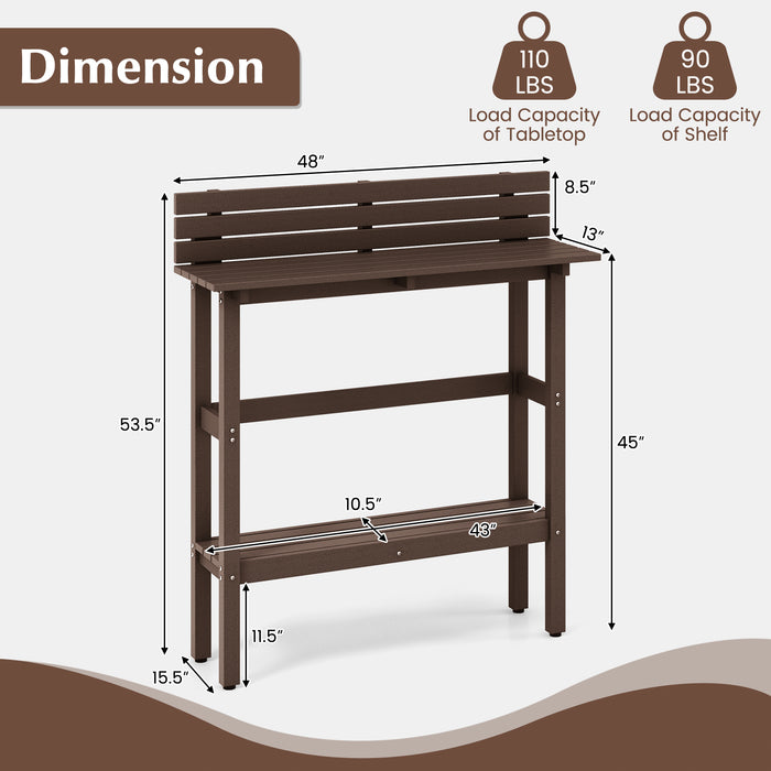 48 Inch Patio Pub Height Table with Storage Shelf and Adjustable Foot Pads-Brown