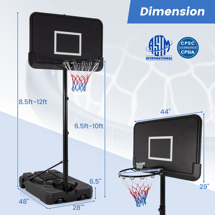 6.5-10 FT Adjustable Portable Basketball Hoop with 44 Inch Shatterproof Backboard & Fillable Base