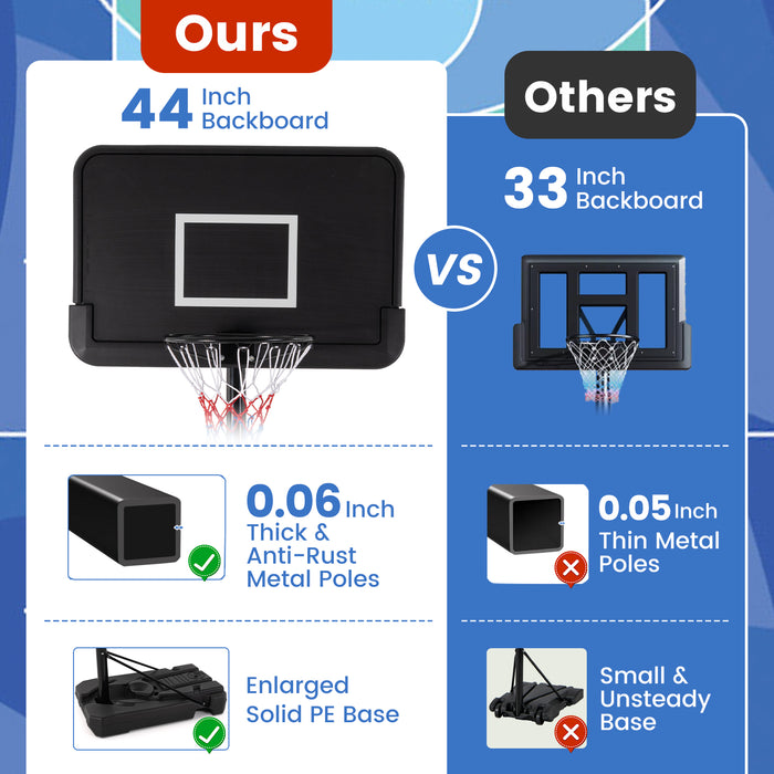 6.5-10 FT Adjustable Portable Basketball Hoop with 44 Inch Shatterproof Backboard & Fillable Base