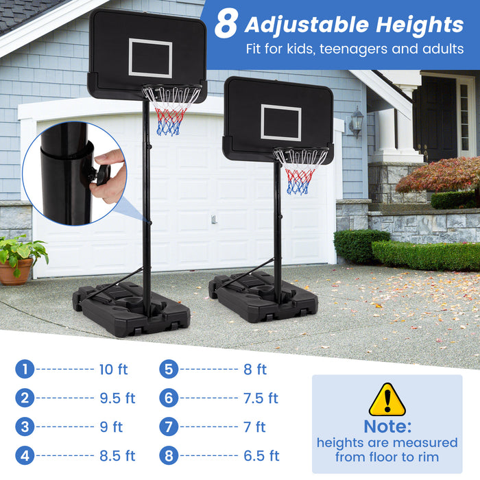 6.5-10 FT Adjustable Portable Basketball Hoop with 44 Inch Shatterproof Backboard & Fillable Base