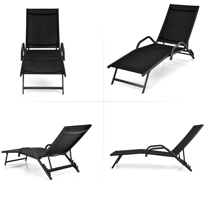 2 Pieces Outdoor Chaise Lounge with 5-Position Adjustable Backrest-Black