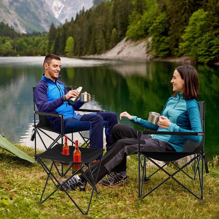 Outdoor Folding Camping Chairs and Table Set with Carrying Bag-Black