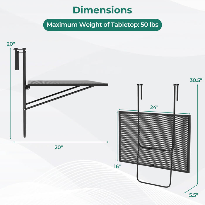 Outdoor Folding Hanging Table with Metal Frame-Black