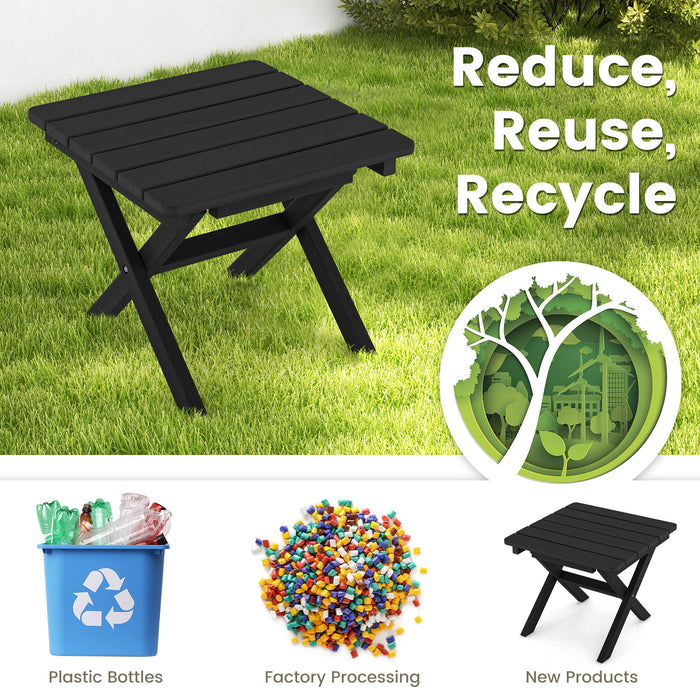 Outdoor Folding Side Table Foldable Weather-Resistant HDPE Adirondack Table-Black