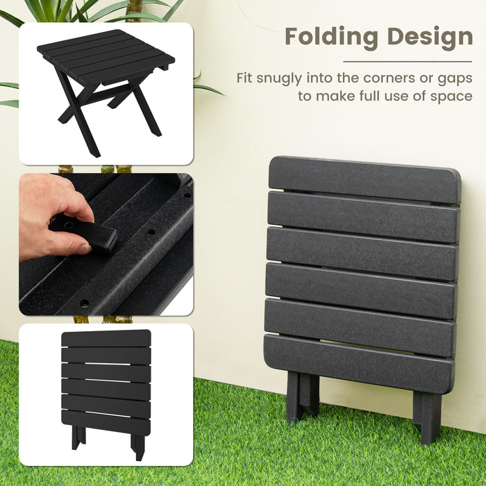 Outdoor Folding Side Table Foldable Weather-Resistant HDPE Adirondack Table-Black