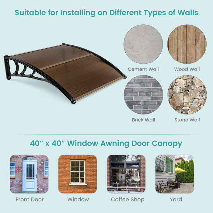 Outdoor Front Door Patio Overhang Awning for Sunlight Rain Snow Wind Protection-40 x 40 Inch