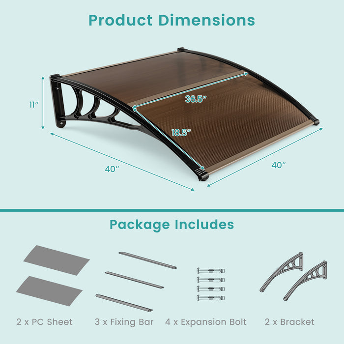 Outdoor Front Door Patio Overhang Awning for Sunlight Rain Snow Wind Protection-40 x 40 Inch