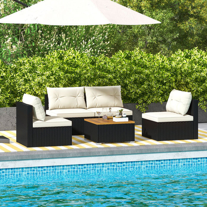 5 Piece Outdoor Furniture Set with Solid Tabletop and Soft Cushions