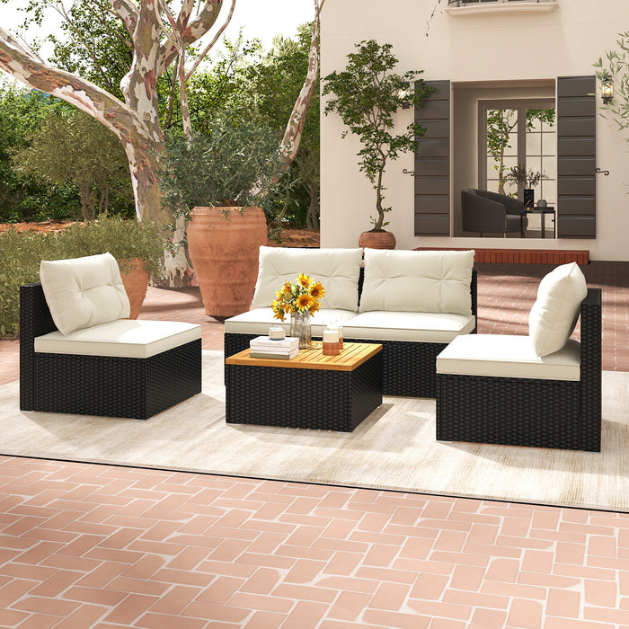 5 Piece Outdoor Furniture Set with Solid Tabletop and Soft Cushions