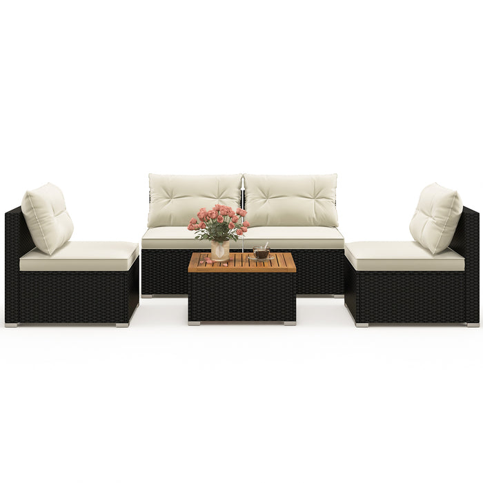 5 Piece Outdoor Furniture Set with Solid Tabletop and Soft Cushions